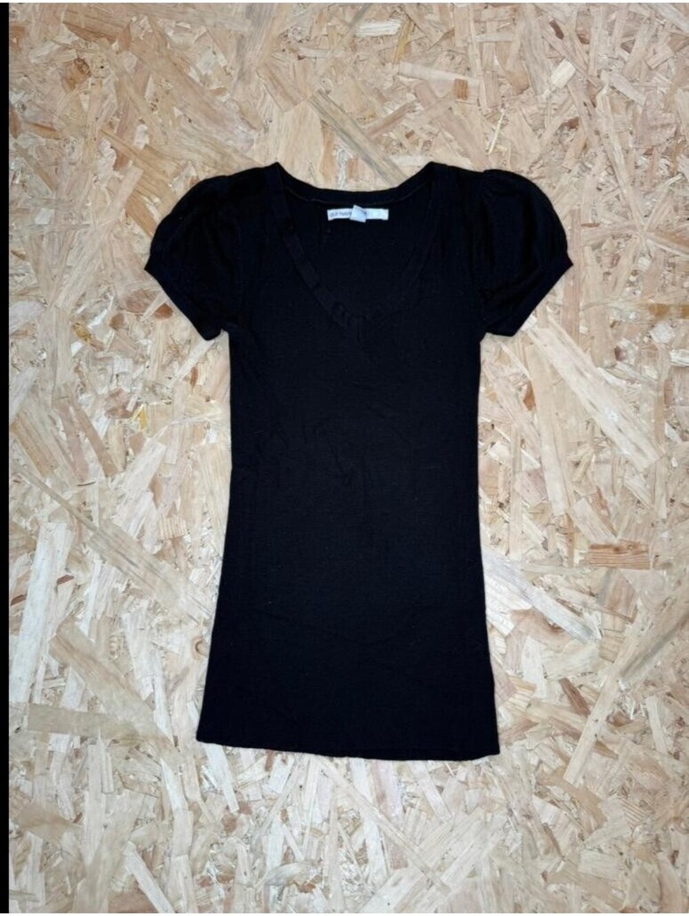 Old Navy Women's XS Black V-Neck Short Puff Sleeve Knit Top Blouse